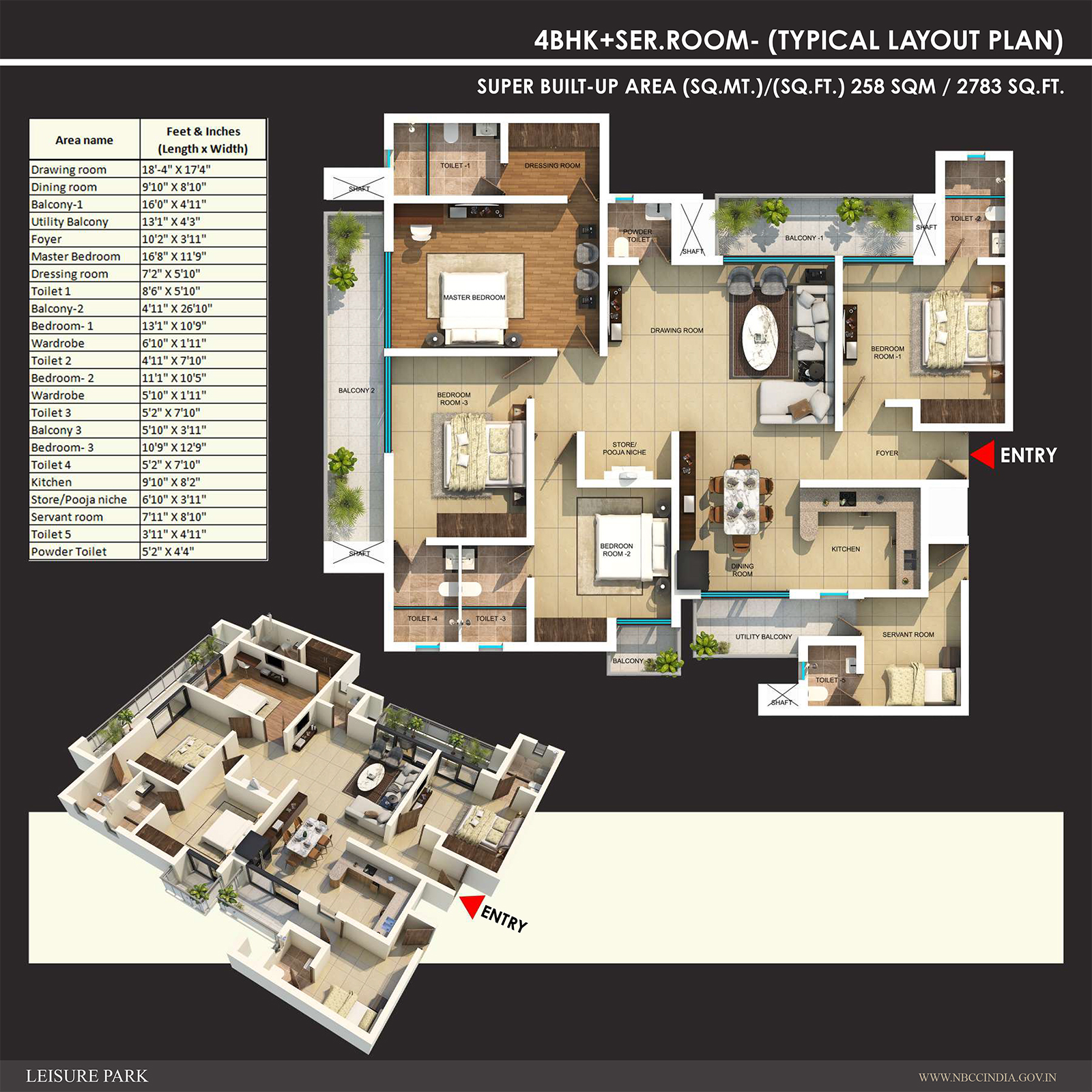 Gaur 2783 SQ.FT- 4 BHK+SER.ROOM
